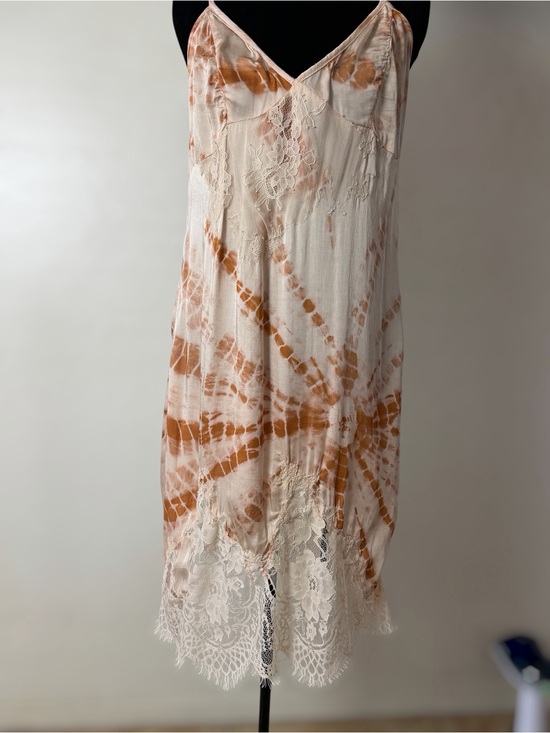 Free People Dresses & Skirts - Free People Tie-Dye Satin Slip Dress in Cream & Rust